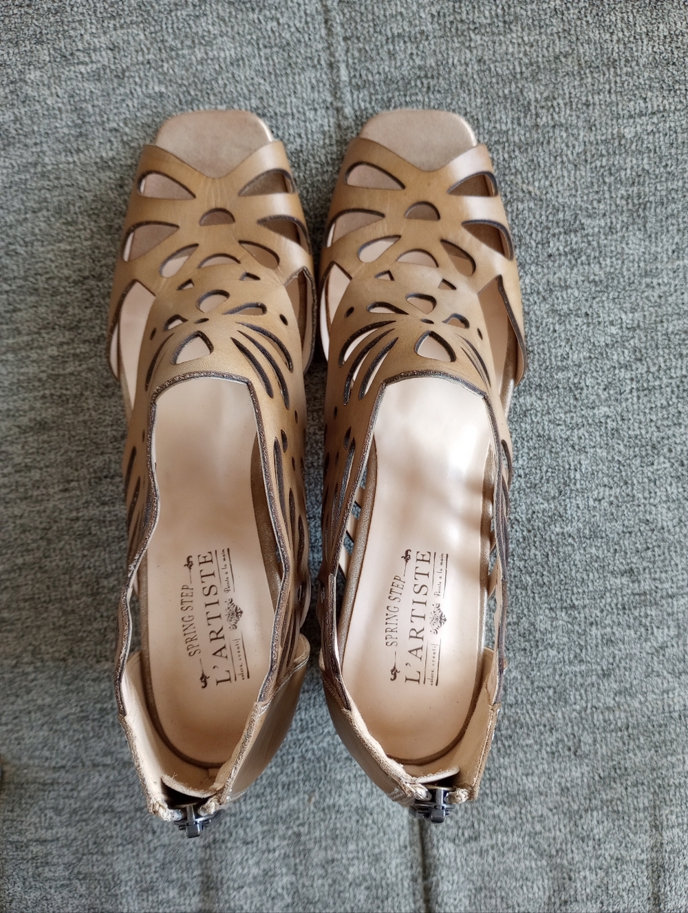 L'artiste Tan Leather Flamenco Block Heel Zipper Back Size Euro 42 10.5 11 New! - Picture 13 of 14
